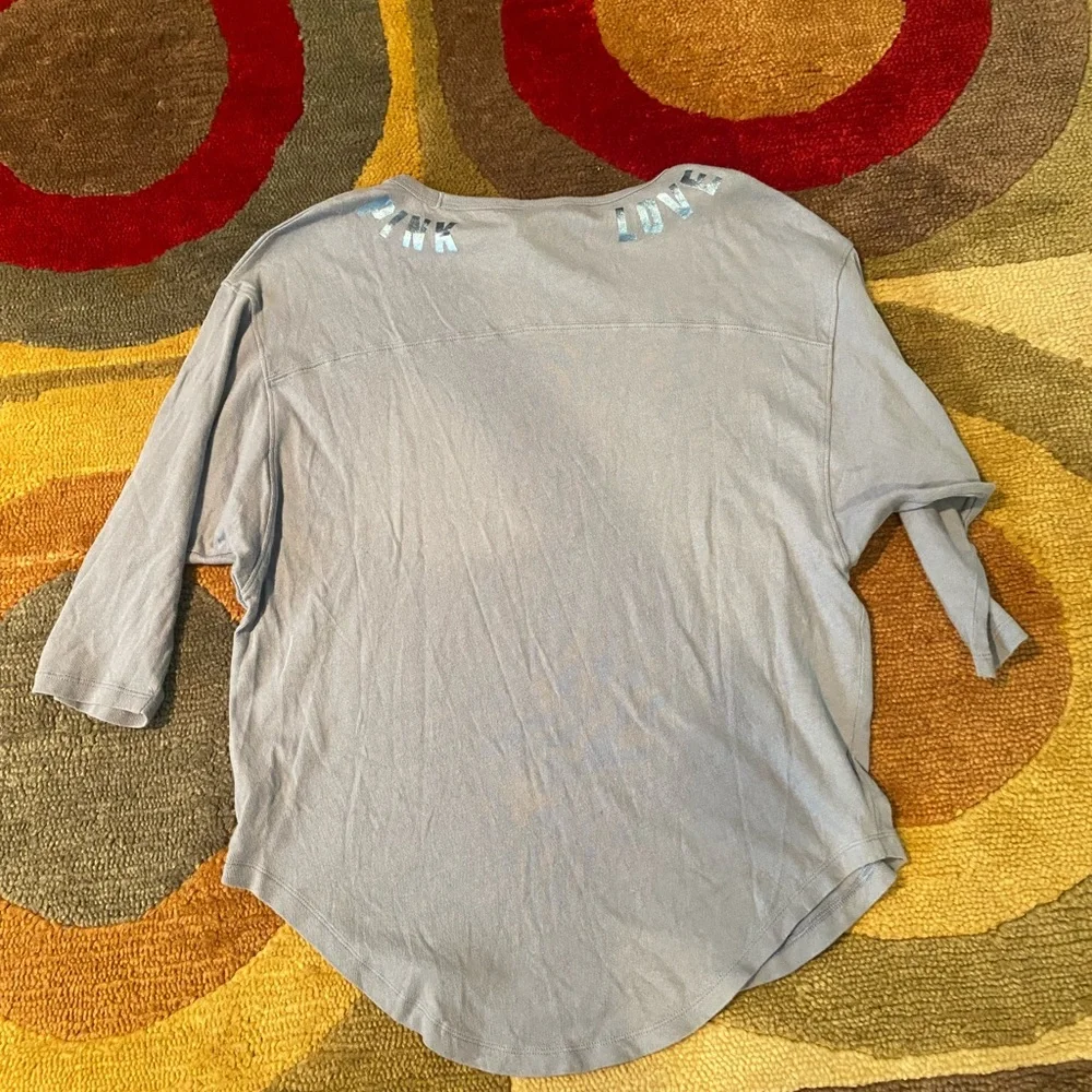 Victoria’s Secret PINK Blue Sequin Love Bling Graphic Tunic Top 3/4 Sleeves XS